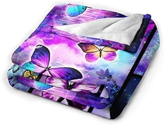 Butterfly Blanket for Women Girls - Super Soft Cozy Purple Fleece Throw - Warm Fuzzy Plush Fantasy Gift for Kids Adults - 60"x50" Flannel Blanket