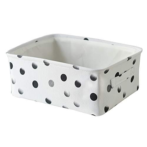 INough Fabric Decorative Storage Bins Collapsible Rectangular Basket for Gift,Small White Basket for Boooks and Toy Storage with White Handles, Toy Bins for Towel Organizer (Dot Rectangle)