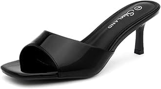 Shoe Land Women's Low Heels Stiletto Heeled Slides, Open Toe One Band Slip-On Heeled Mules – Dressy Heeled Sandals for Prom, Party Wedding and Vacation