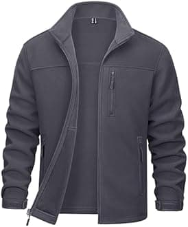 MAGCOMSEN Men's Zip Up Polar Fleece Jacket Without Hood Active Golf Jackets with 3 Pockets