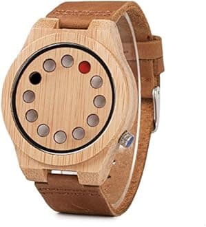 BOBO BIRD Men's Bamboo Wooden Watch with Black Cowhide Leather Strap 12 Holes Timer Design Sports Casual Watches