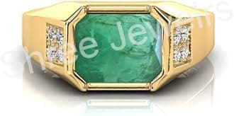 Shree Jewelrs Original Certified Natural Emerald (Panna) Ring - 9.00 Carat / 10.13 Ratti Certified Handcrafted Finger Ring Green Beryl Ring PANCHDHATU Ring for Men and Women Sliver Plated M3