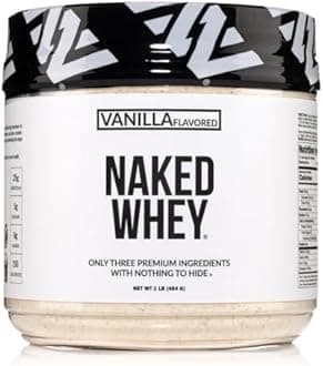 NAKED Vanilla Whey Protein 1Lb, Only 3 Ingredients, All Natural Grass Fed Whey Protein Powder + Vanilla + Coconut Sugar - NSF Certified, GMO-Free, Soy Free, Gluten Free. Aid Muscle Growth, 12 Servings