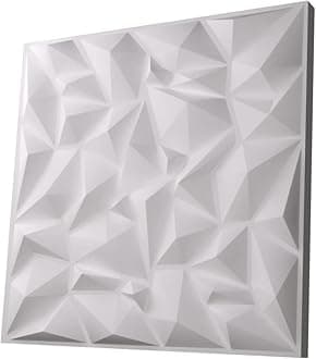 Anigma 3D PVC Wall Panels, 5 Different Shapes, White/Black, Easy Installation, 12 Panel Pack, 500x500mm Each Panel (LowPoly/White)