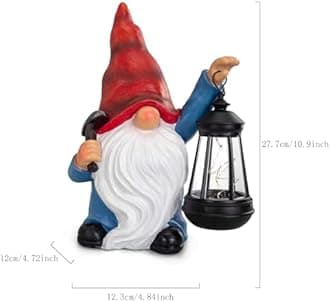 halp·ssfm Garden Gnome Statue Solar Light Outdoor Decorations Figurine with Lantern Led Shovel Sculpture Lawn Patio Yard Porch Outside Christmas Housewarming Gifts for Women Mother's Day Grandma
