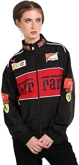 Black Oversized Women's Jacket F1 Racing Graphic on Parachute Fabric