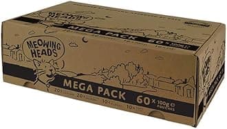 Meowing Heads Wet Cat Food - Variety Pack - 93% Natural Turkey, Chicken, Beef & Fish Pouches with No Artificial Flavours, Grain-Free Recipe (60 x 100g)