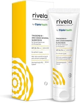 Rivela Dermascience By Cipla SPF 50, PA+++ Mineral Sunscreen Lotion With Tinosorb M, No White Cast, UVA/UVB Protection For Normal to Dry Skin, 50ml