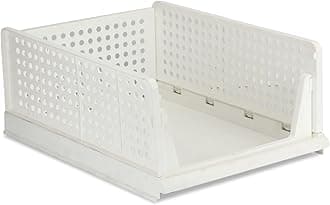 TANSUNG Versatile Stackable Plastic Storage 1 Piece Baskets Clothes organisers Foldable Closet for Living Room, Bathroom, and Kitchen White Large