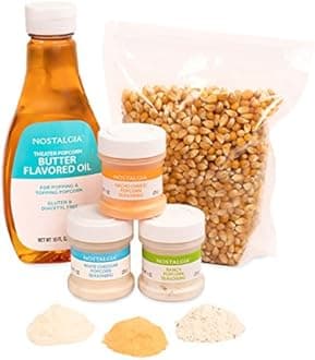 Nostalgia KPK400 Hot Air & Kettle Popcorn Kit, 3 Seasonings, Oil,Popcorn Kernels