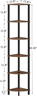 VIMBER Corner Shelf, 6-Tier Corner Bookshelf, Industrial Corner Ladder Shelf, DIY Storage Shelves, Rustic Display Shelf for Living Room, Bedroom, Kitchen, Home Office, Rustic Brown and Black UJSJ004F