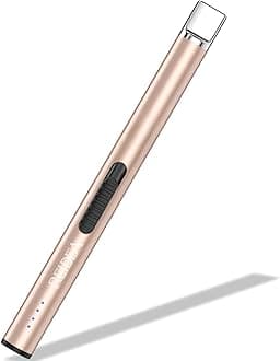 REIDEA Electric USB Windproof Flameless Rechargeable Lighter, Made of Durable Zinc-alloy with Safety Protector Button for Home, Kitchen, Candle, Fireworks USB Cable Included, S4 Pro, Champagne Gold