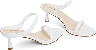 Modatope Two Strap Heeled Sandals for Women Kitten Heel Rounded Toe Heels Women Slip on Open Toe Sandals