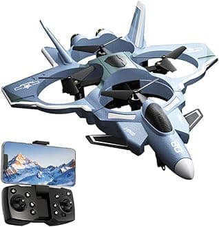 RC Fighter Jet, RC Plane 2.4GHz 4CH Remote Control Airplane with Camera, Foam RC Aircraft Glider with 3D Flip, Altitude Hold, Headless Mode, Easy to Fly for Adults Beginners (Gray)