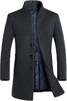 Men's Trench Coat Long Wool Blend Overcoat Slim Fit Down Topcoat