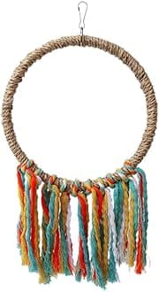 MOLKASIA Bird Chew Toy Colorful Cotton Rope Parrot Cage Biting Toy Anti-Bite Sisal Perch Stand with Hanging Hook