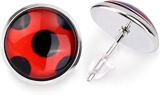 1 Pair Ladybug Earrings, Ladybug Stud Earrings Ladybug Clip on Earrings Metal Black Spot Earrings for Women Halloween Carnival Costume