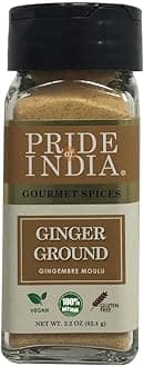 Pride of India – Ginger Fine Ground – Gourmet Spice – Blends Well – Good for Cooking/Baking/Tea & More – No Additives – Fresh Root Powder – Easy to Use – 2.2 oz. Small Dual Sifter Bottle