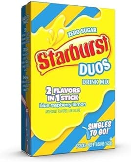 Starburst Duos Singles to Go Drink Mix Blue Raspberry Lemon, 6 Boxes with 6 Packets Each-36 Total Servings
