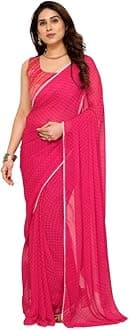 MOHIT CREATIONS Women's Party Wear Georgette Printed Border Ready To Wear Saree With Unstiched Blouse Piece