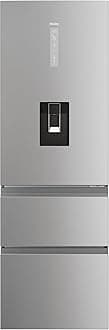 Haier 3D 60 Series 5 Freestanding Fridge Freezer with Water Dispenser, 3 Doors, Total No Frost, E Class, 357L Total Capacity, hOn App, AI & Wi-Fi Connected, Silver, 60x67x185 cm - HTW5618EWMG