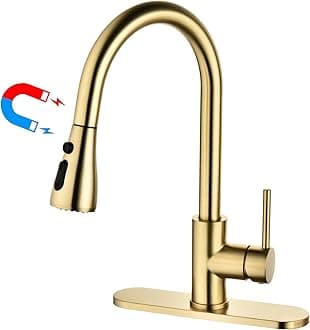 Havin Gold Kitchen Faucet with Pull Down Magnetic Sprayer, High Arc Stainless Steel Material, with cUPC Ceramic Cartridge,Without Deck Plate,Fit for 1 Hole Kitchen Sink