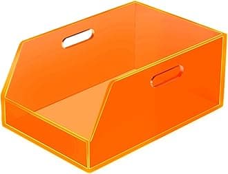 Gelite Stackable Large Storage Bin Organizer with Handles Acrylic Storage Container for Toy Pantry Kitchen Cabinet Bathroom Closet Office Organization, 15.4x11.4x6.7'', Neon Orange