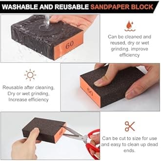 Romeda 8-Pack Sandpaper Block, 60 Grits Washable and Reusable Handmade Sanding Sponge, Drywall Sandpaper Blocks for Wooden Drywall Sheetrock and Metal Glazing