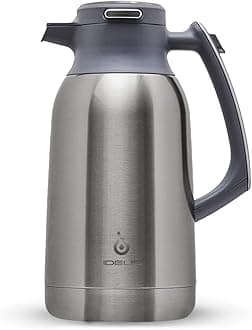 IDEUS Thermal Coffee Carafe 68oz (2,000ml), Stainless Steel Double Wall Insulated Vacuum Flask, Water Jug Coffee Server and Beverage Dispenser, Heat and Cold Retention (Metallic, 68oz (2,000ml))