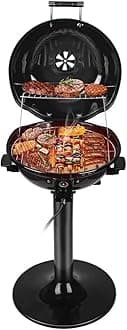Techwood 15 Portions Electric BBQ Grill Indoor Outdoor Double Layer Design, Removable Portable Grill, 1600W (Black Stand Grills)