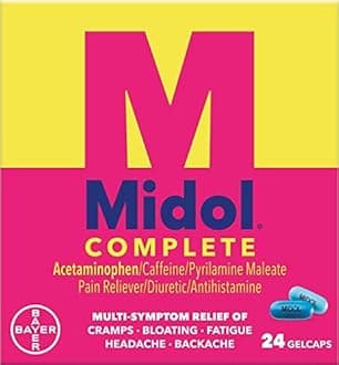 Midol Complete Menstrual Pain Relief Gelcaps with Acetaminophen for Menstrual Symptom Relief - 24 Count (Pack of 3)