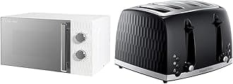 Russell Hobbs Honeycomb RHMM715 17 Litre 700W White Solo Manual Microwave with 5 Power Levels & Honeycomb 4 Slice Toaster (Independent & Extra wide slots with high lift