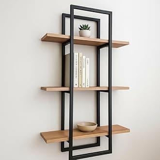 SAIFIX Metal Wall Shelves 3 Tier Wall Mount Wooden Shelf | Storage Organizer | Display Rack | Showcase | Bookshelf | Wall Hanging (Brown & Black)