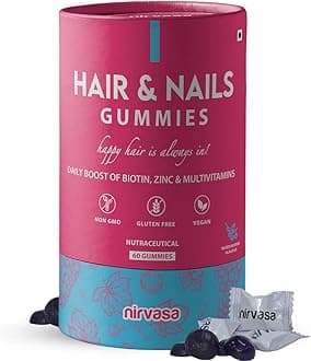 Nirvasa Hair & Nail Gummies with Biotin | Helps Keep Hair, Nail, Skin Healthy & Nourished | Ideal Supplement for Men & Women | Sugar-Free I Mixed Berries Flavoured - 60 Gummies Set of 1