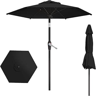 7.5FT Patio Umbrella Table Market Umbrella w/Tilt and Crank Heavy-Duty Round Outdoor Umbrellas for Garden, Deck, Backyard, Pool and Beach, Black