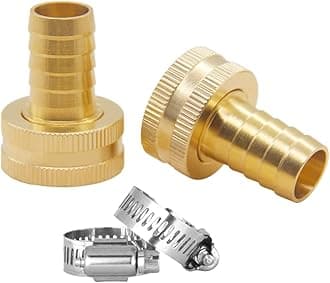 Hooshing2PCS Garden Hose Connetor 5/8" Barb x 3/4" Female GHT Thread Repair Hose End Mender Brass Water Hose Adapter with Stainless Clamp