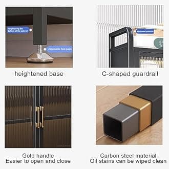 5 Tier Kitchen Baker's Rack with Flip Door Cabinet and Pegboard Accessories for Garage Pantry Home Kitchen Organization Metal Storage Shelves for Spices Pots and Pans (Svart Size)