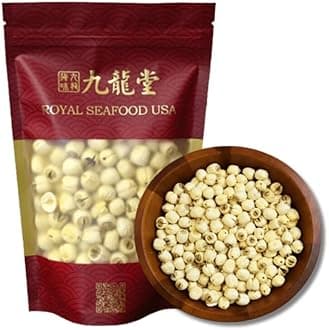 Royal Seafood USA Premium Raw White lotus seed, 225g dried lotus seeds, core removed, 莲子 natural herbal tea& soup, pack in USA, 九龍堂 莲子