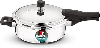 Bergner Trimax Triply Stainless Steel 3.5 Liters Outer Lid Pressure Pan, Silver Steel Cooker with Triply Construction, Easy Locking, Silicone Gasket, Easy To Clean - Induction and Gas Stove Ready