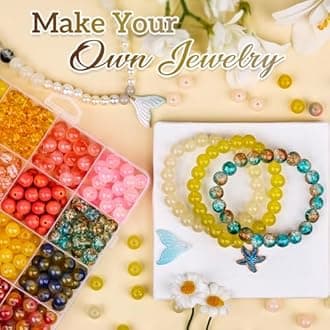 XSEINO About 1200PCS 8mm Glass Beads Bracelet Making Kit，48 Assorted Yellow and Black-White Series Colorful Crystal Beads for Making and DIY Crafts