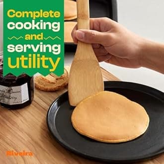 Riveira Bamboo Wooden Spoons for Cooking 9-Piece with Holder, Apartment Essentials Wood Spatula Spoon Nonstick Kitchen Utensil Set Premium Quality Housewarming Gifts for Everyday Use