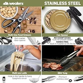 Wealers Camp Kitchen Utensil Organizer Travel Set Portable BBQ Camping Cookware Utensils Travel Kit Water Resistant Case|Cutting Board|Rice Paddle|Tongs|Scissors|Knife and Bottle Opener