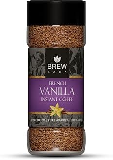 BREWSAGA French Vanilla Instant Coffee Granule Bottle |100% Arabica | Freeze-Dried | Vanilla Flavoured Coffee | No Added Sugar | Coffee Powder In Fresh | Makes 30 Cups | 50 Gram