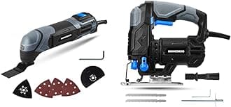 Hammerhead 2.2-Amp Oscillating Multi-Tool with 1pc Flush Cut Blade, 1pc Semicircle Saw Blade & 4.8-Amp 3/4 Inch Jig Saw with 2pcs Wood Cutting Blades, Variable Speed and Orbital Function - HAJS048