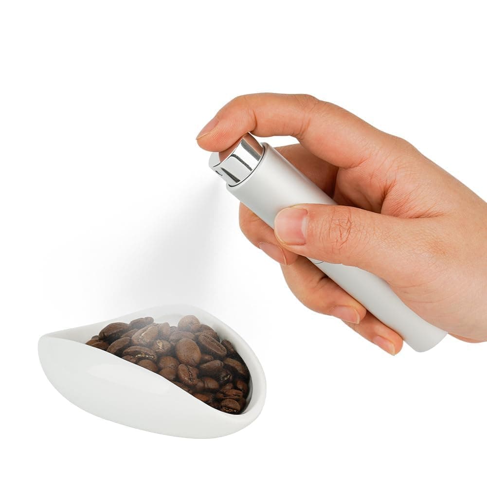 watchget Coffee Bean Dosing Cup & Static Reduction Spray Bottle Kit for Espresso Bar, Ceramic Single Dose Tray for Brewing/Tea, Barista Accessories Set, White
