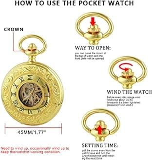 Vintage Mechanical Men's Pocket Watch, Roman Dial Clock Hand Wind Pocket Watch for Men with FOB Chain Gift, MW147, Retro