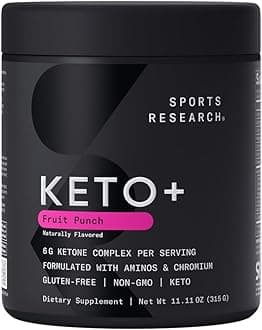 Sports Research® Keto Plus Exogenous Ketones with goBHB® - Premium Keto Powder Supporting Ketosis, Energy & Cognitive Function - Keto Certified · Vegan Friendly · 30 Servings (Fruit Punch)