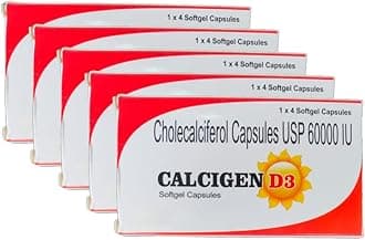 Calcigenn D3 Capsule | Cholecalciferol 60000 IU Vitamin D3 Supplement | Softgel Capsules | 5 Strips (20 Capsules)