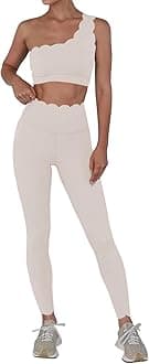 Workout Sets for Women 2 Piece High Waisted Leggings with One Shoulder Stretchy Sports Bra Gym Tracksuits