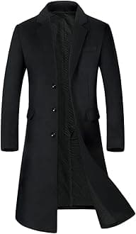 YOUTHUP Mens Winter Coat Slim Fit Wool Overcoat Knee-Length Elegant Trench Coat Business Peacoat, Black-Thick, M